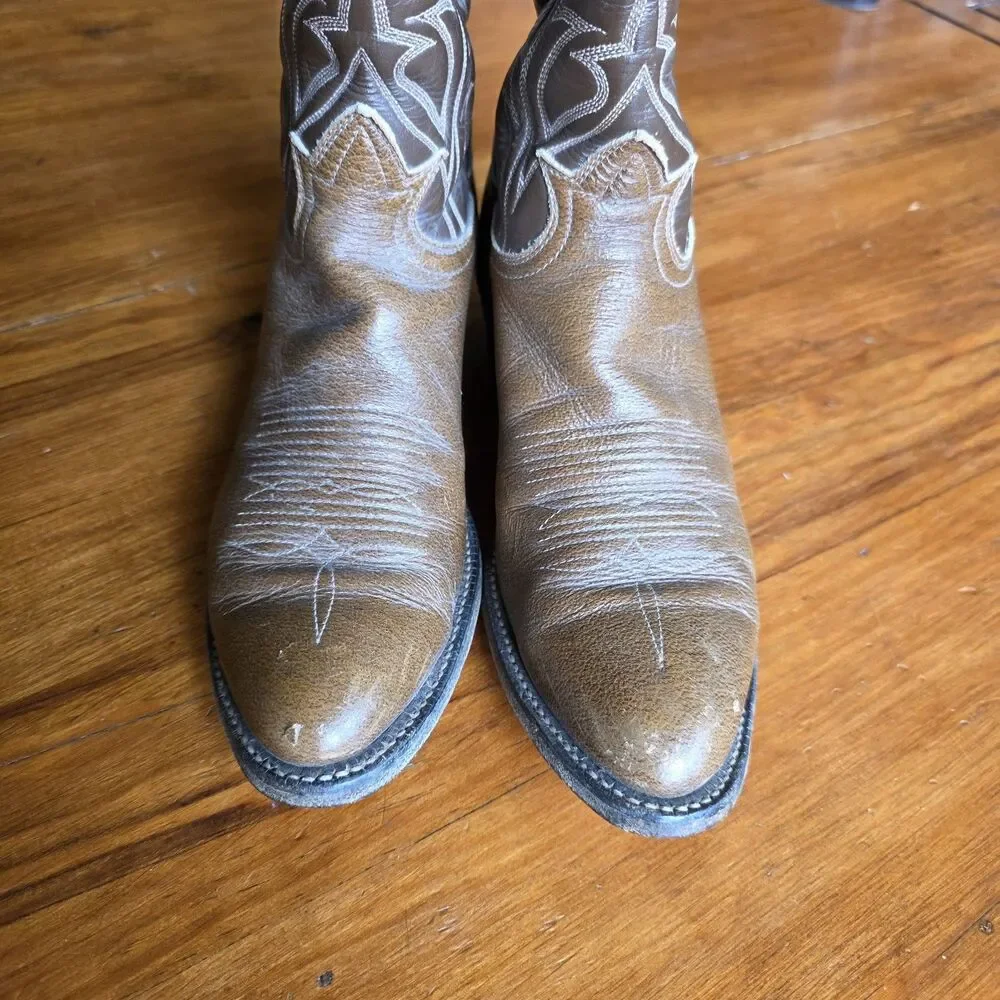 Vintage TONY LAMA Mens 7B (270) Western Boots 81240 Brown Leather Classic 1970s